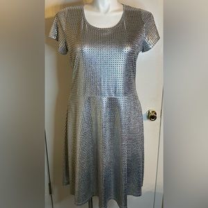 Michael Kors Ladies Metallic Silver Fit and Flare Dress